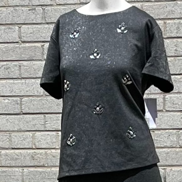 LIZ CLAIBORNE 2 PIECE METALLIC SILVER WITH RHINESTONE EMBLISHEMENTS SIZE L NWT - Picture 4 of 9